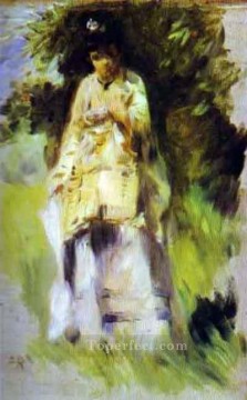  Renoir Oil Painting - woman standing by a tree Pierre Auguste Renoir